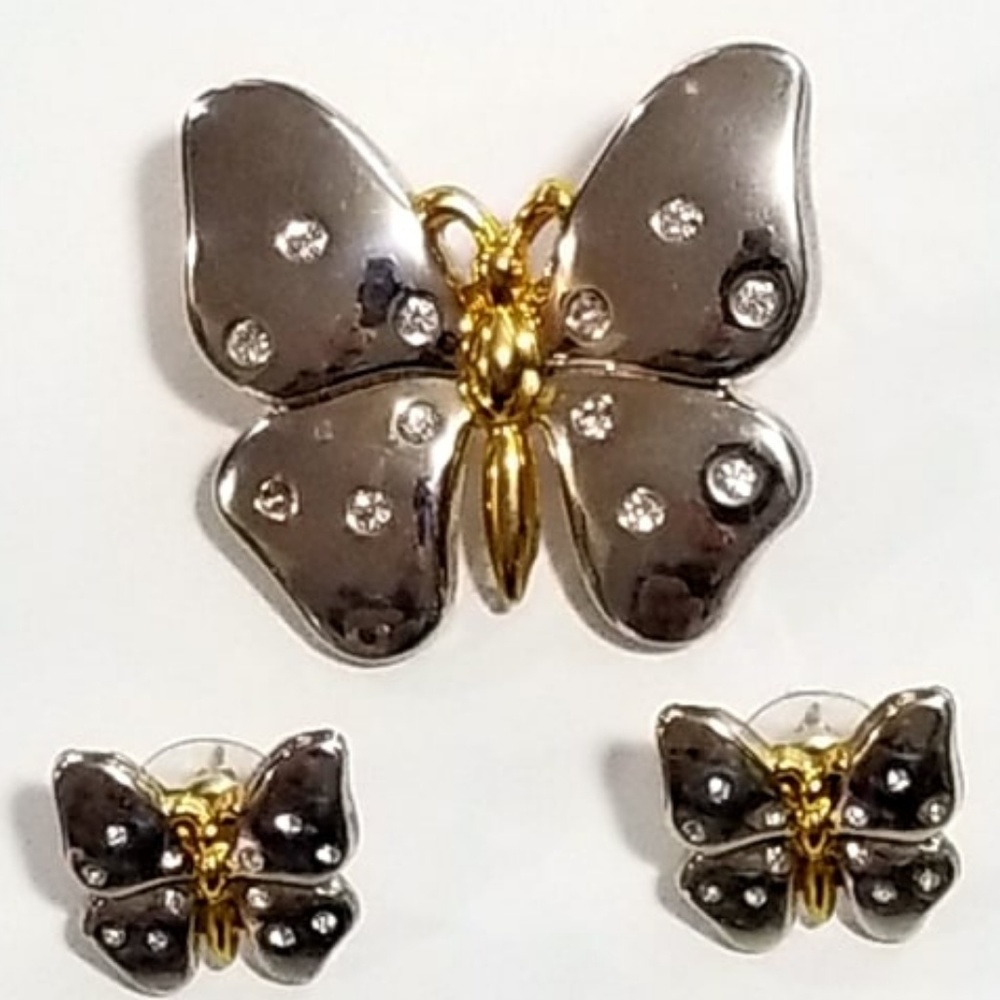 Best Gold & Silver Tone Butterfly Pin & Earrings